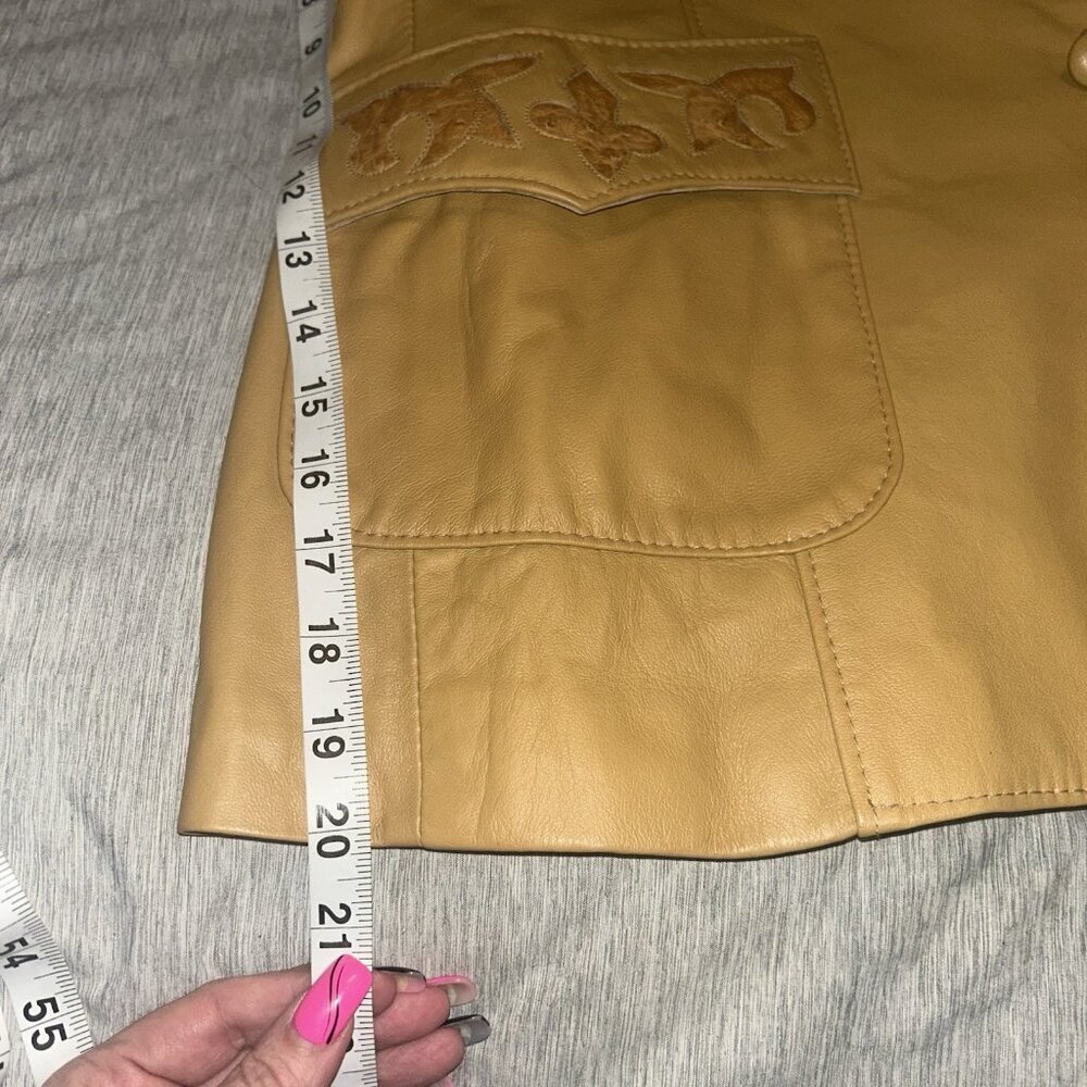 Vintage The Leather Factory Pharr Texas Embroidered Tan Leather Jacket Size 44 - Picture 12 of 12